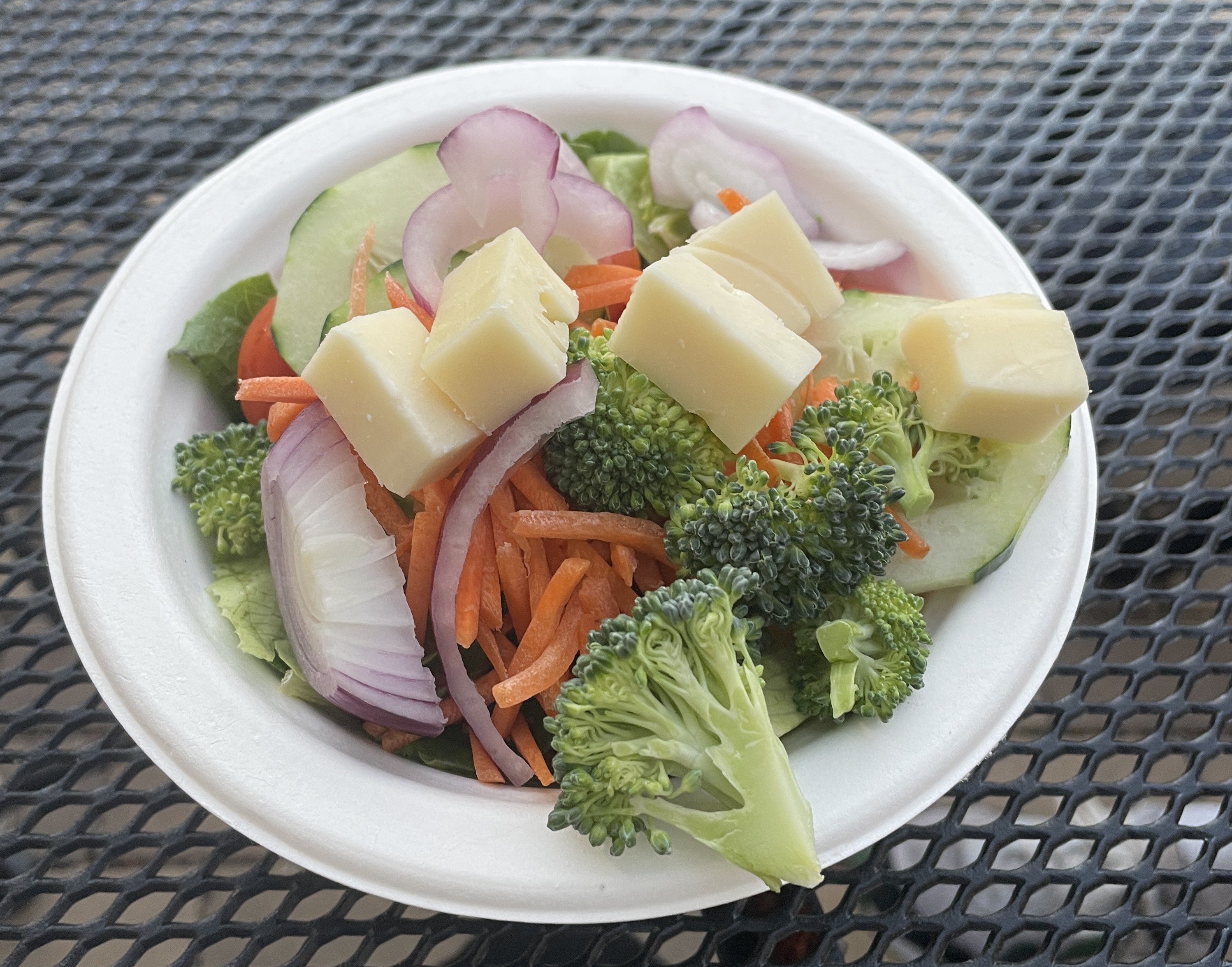 A particularly sad-looking dining hall salad